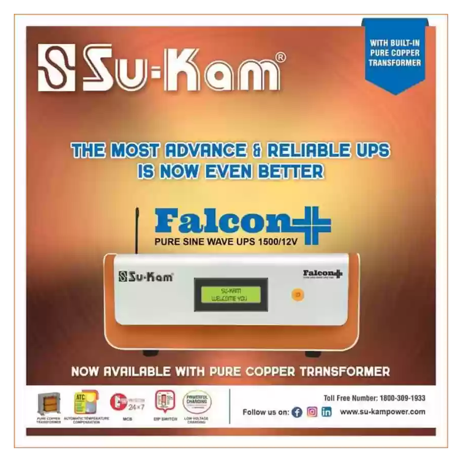 Sukam Home UPS 1500/12V- Falcon+ Series